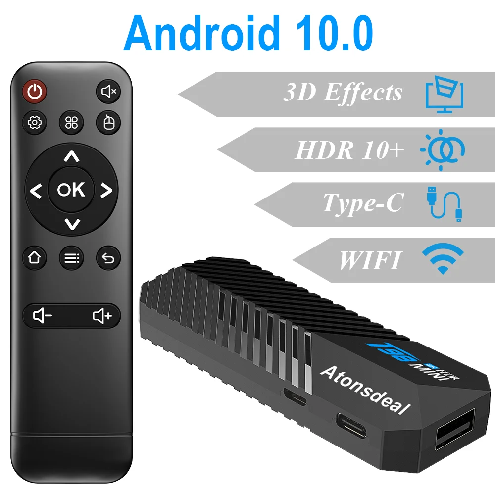 Atonsdeal TV ƽ  ڽ, ȵ̵ 10.0, 2GB, 16GB , 4K, 3D Allwinner H616, ̴ TV ƽ, H.265 ̵ ÷̾ HDR10 + TV ù